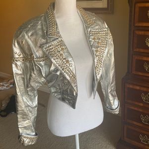 Celebrity costume silver leather studded jacket